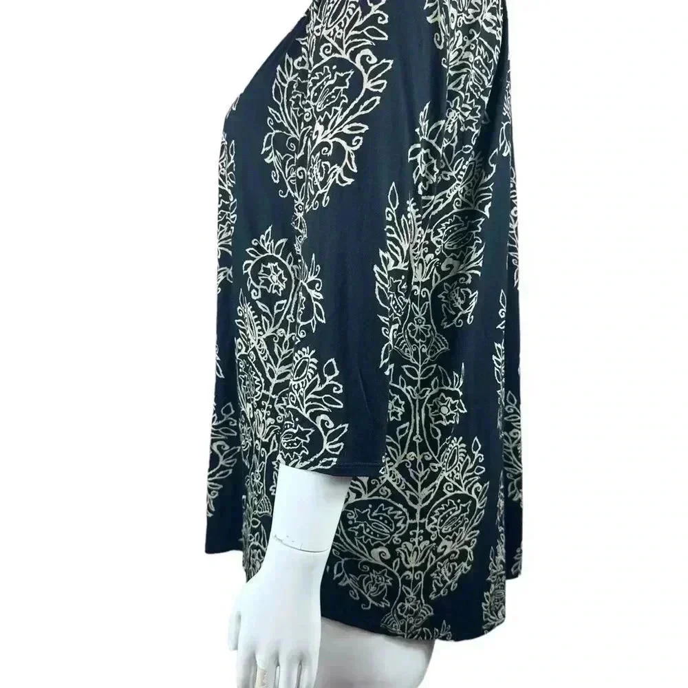 Lucky Brand black long sleeve top with cream boho print size 2X - Picture 5 of 9